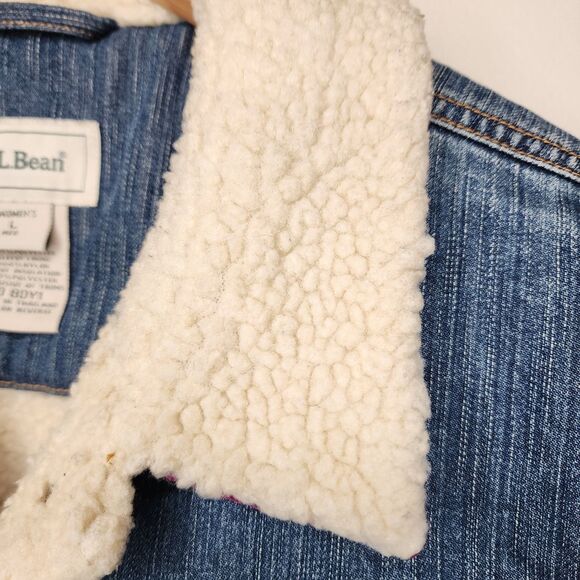 Vintage LL Bean Denim Jacket Sherpa Lined Womens Large Chore Cottagecore - Picture 3 of 16